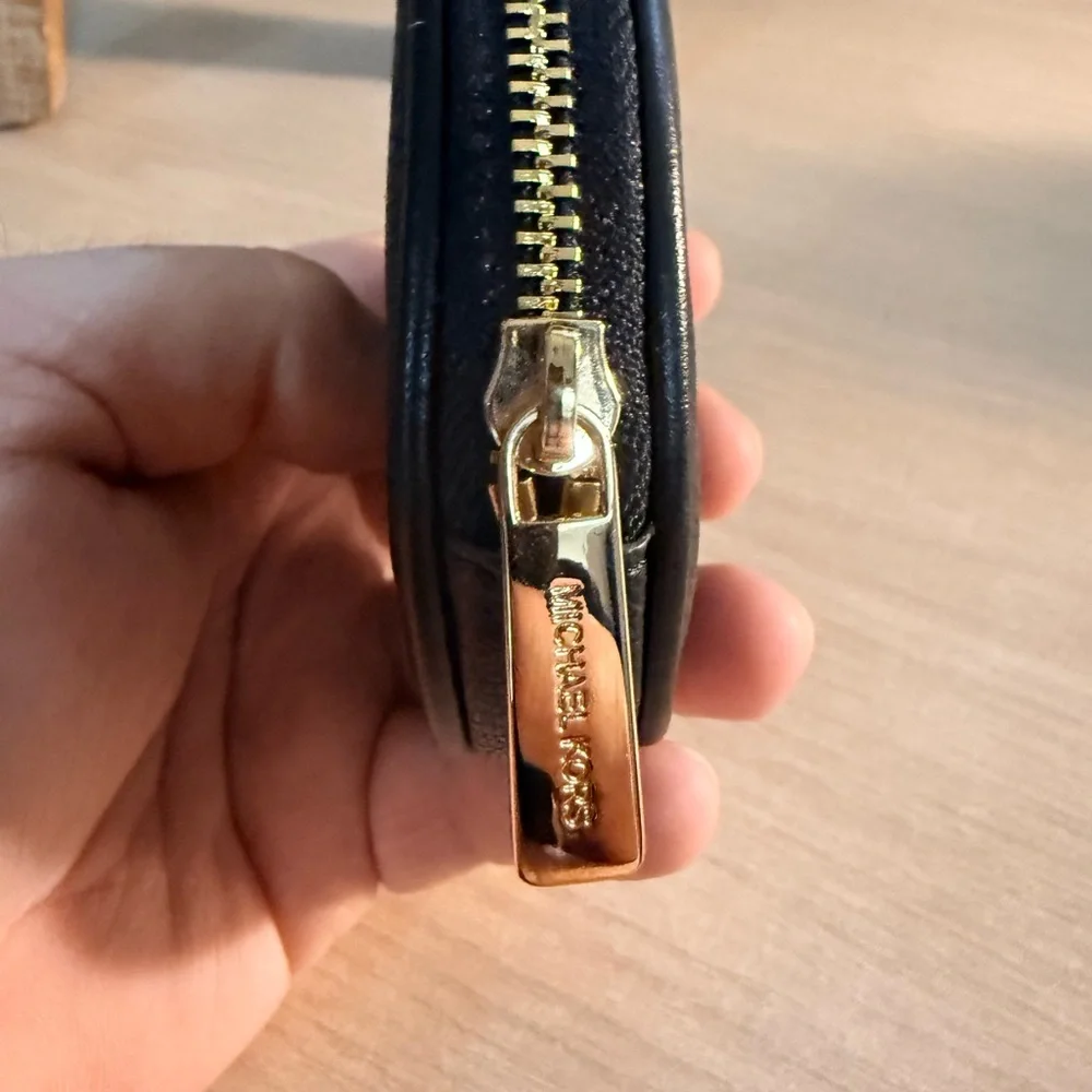 Michael Kors black Leather Round Coin Pouch